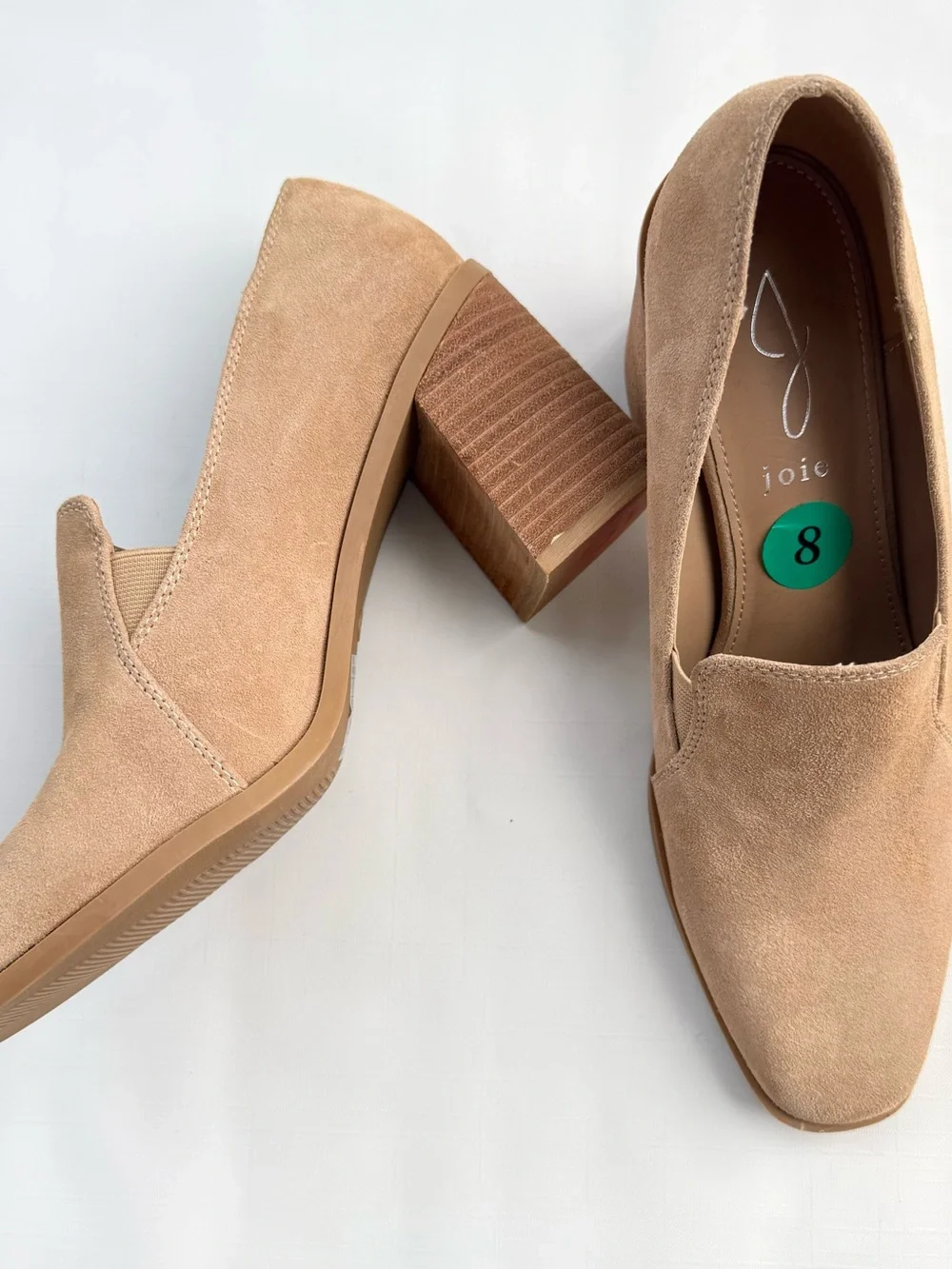 JOIE Wevenly Tan Suede Block Heel Loafer Pumps Size 8